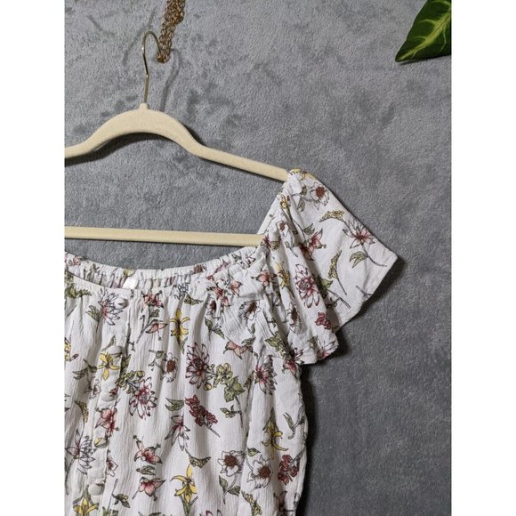 🍑XHILARATION Women 100% Rayon Knit Top Cropped Floral Multicolor MEDIUM (8-10) - Picture 9 of 11